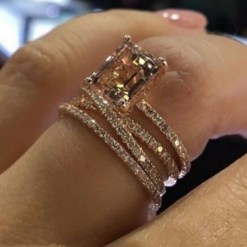 NEW💍18K ROSE GOLD DIAMOND MORGANITE ETERNITY RING, CUTE RING, SHINY RING. - Picture 1 of 3